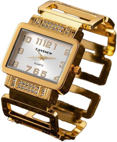 Luxury Women Crystal Rectangle Dial Watch Cuff Bangle Bracelet Analog Quartz Wristwatches in Kuwait