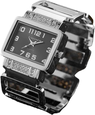 Luxury Women Crystal Rectangle Dial Watch Cuff Bangle Bracelet Analog Quartz Wristwatches in Kuwait