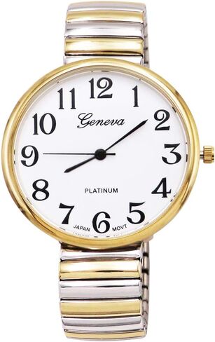 Rosemarie Collections Women's Extra Large 1.75 Inch Round Face Geneva Stretch Band Watch Unisex (Extra Large Face/Two Tone) in Kuwait