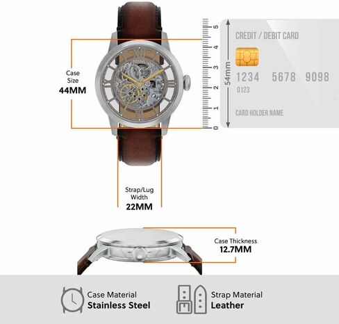 Fossil Watch for Men Townsman, 48mm case Size, Mechanical Automatic Movement, Leather Strap in Kuwait