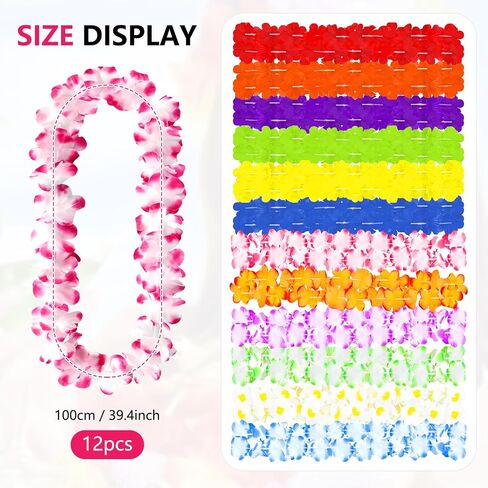 12 PCS Hawaiian Leis Party Decorations, Colorful Tropical Flower Necklaces for Luau Party, Beach Theme, Birthday, Summer Party Supplies in Saudi Arabia