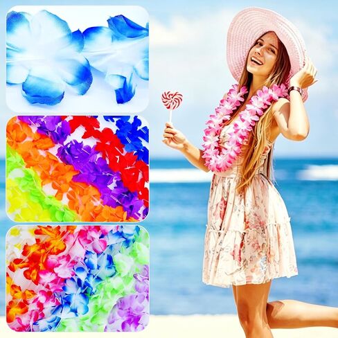 12 PCS Hawaiian Leis Party Decorations, Colorful Tropical Flower Necklaces for Luau Party, Beach Theme, Birthday, Summer Party Supplies in Saudi Arabia