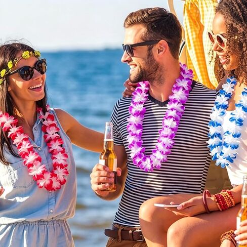12 PCS Hawaiian Leis Party Decorations, Colorful Tropical Flower Necklaces for Luau Party, Beach Theme, Birthday, Summer Party Supplies in Saudi Arabia