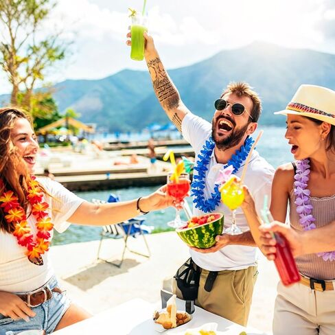 12 PCS Hawaiian Leis Party Decorations, Colorful Tropical Flower Necklaces for Luau Party, Beach Theme, Birthday, Summer Party Supplies in Saudi Arabia