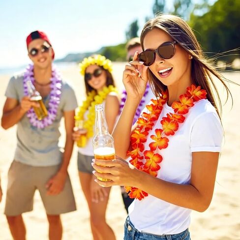 12 PCS Hawaiian Leis Party Decorations, Colorful Tropical Flower Necklaces for Luau Party, Beach Theme, Birthday, Summer Party Supplies in Saudi Arabia