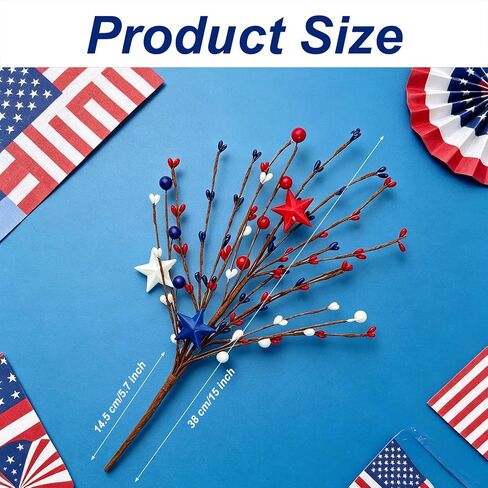 4 Pack Patriotic Flowers Artificial Red White Blue Berry Stem Picks Fade Resistant Adjustable Stems 4th of July Decorations for Home Office Vase Patriotic Decorations for Memorial Day Labor Day in Saudi Arabia