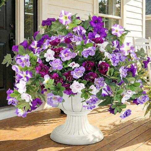 Kingsboomy Artificial Flowers for Outdoors 2pcs UV Resistant Plastic Leaves, Faux Flowers for Outdoor Planters, Silk Flowers for Outside Garden Porch Window Patio Home Decor (Purple Azalea) in Saudi Arabia