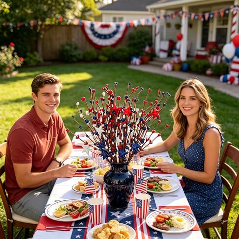 4 Pack Patriotic Flowers Artificial Red White Blue Berry Stem Picks Fade Resistant Adjustable Stems 4th of July Decorations for Home Office Vase Patriotic Decorations for Memorial Day Labor Day in Saudi Arabia
