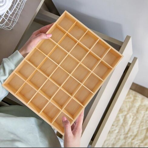 Zerodeko Stackable Jewelry Organizer Tray with 30 Compartments Wooden Storage Box for Earrings Necklaces Bracelets and Keys Drawer Organizer for Home and Closet in Saudi Arabia