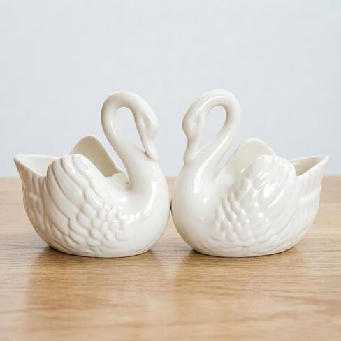 Set of 2 Ceramic Swan Jewelry Tray Trinket Dish, Elegant Ring Holder Organizer for Vanity, Versatile Small Succulent Planter Wedding Cake Toppers in Saudi Arabia