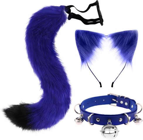 QinRuan Faux Fur Cat ears and Tail & Bell Collar Set Anime Cosplay Party Costume Accessories in Saudi Arabia