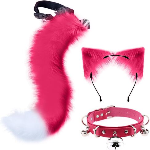 QinRuan Faux Fur Cat ears and Tail & Bell Collar Set Anime Cosplay Party Costume Accessories in Saudi Arabia