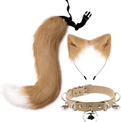 QinRuan Faux Fur Cat ears and Tail & Bell Collar Set Anime Cosplay Party Costume Accessories in Saudi Arabia