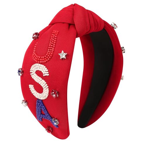 American Flag Knotted Headband 4th of July USA Flag Accessories Beaded Rhinestone Star Headband 4th of July Outfits for Women Girls Sparkle Patriotic Party Favors in Saudi Arabia