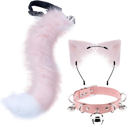 QinRuan Faux Fur Cat ears and Tail & Bell Collar Set Anime Cosplay Party Costume Accessories in Saudi Arabia