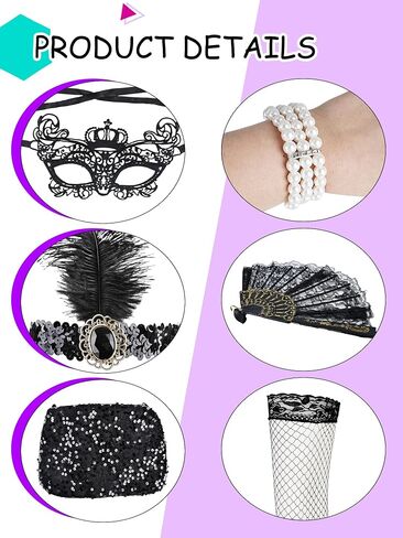12 Pcs 1920s Flapper Accessories for Women Roaring 20s Headpiece Shawl Necklace Earring Bag for 1920s Masquerade Party Costume Accessories in Kuwait