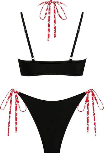 ZAFUL Women's Polka Dot Bikini Set Double Layer Halter Swimsuit Colorblock Side Tie 2 Piece Bathing Suit in Kuwait