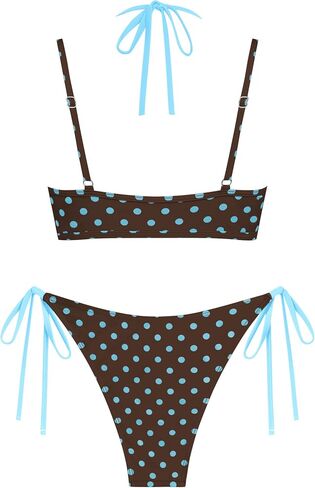 ZAFUL Women's Polka Dot Bikini Set Double Layer Halter Swimsuit Colorblock Side Tie 2 Piece Bathing Suit in Kuwait