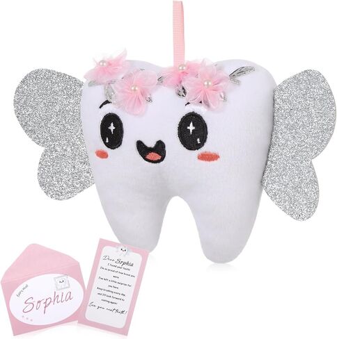 Tooth Pillow Kit with Shiny Wings and Pocket for Birthday Anniversary Daughter Son Includes a Cute Plush Doll, 10 Set Card Keepsake Wallet Pouch Gifts in Kuwait