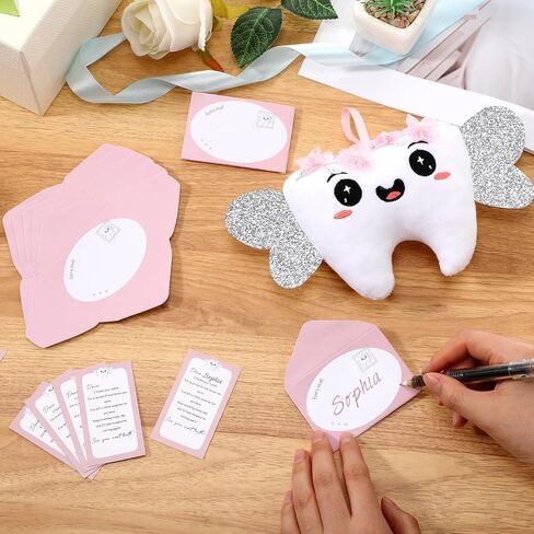 Tooth Pillow Kit with Shiny Wings and Pocket for Birthday Anniversary Daughter Son Includes a Cute Plush Doll, 10 Set Card Keepsake Wallet Pouch Gifts in Kuwait