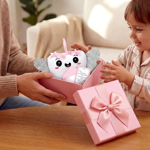 Tooth Pillow Kit with Shiny Wings and Pocket for Birthday Anniversary Daughter Son Includes a Cute Plush Doll, 10 Set Card Keepsake Wallet Pouch Gifts in Kuwait