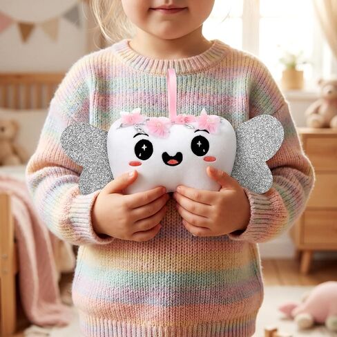 Tooth Pillow Kit with Shiny Wings and Pocket for Birthday Anniversary Daughter Son Includes a Cute Plush Doll, 10 Set Card Keepsake Wallet Pouch Gifts in Kuwait