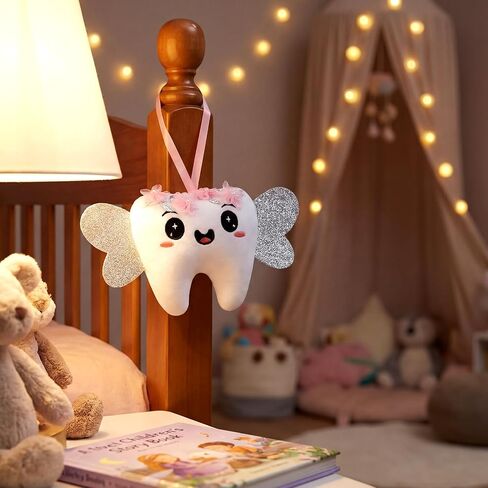 Tooth Pillow Kit with Shiny Wings and Pocket for Birthday Anniversary Daughter Son Includes a Cute Plush Doll, 10 Set Card Keepsake Wallet Pouch Gifts in Kuwait