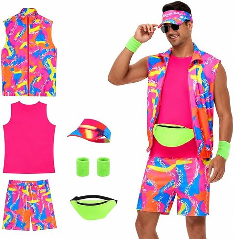 80s Outfit for Men 6pcs Workout Costume Set 90s Outfit for Parties Halloween Cosplay Costume in Saudi Arabia