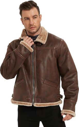 Mens Leather Jacket Motorcycle Bomber Shearling Fur Cosplay Tactical Coat XS-3XL in Saudi Arabia