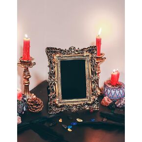 Nosadi Black Scrying Mirror Witchcraft Mirror Scrying Tools Altar Kit Supplies Divination Decorative Mirror Oval Antique Dark Gold 8.3" W x 10" L
