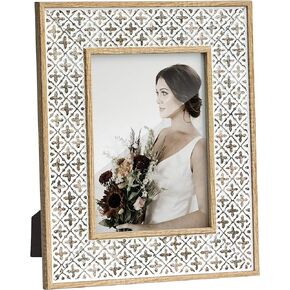 Afuly 5x7 Picture Frame Natural Boho Picture Frames Beige Chic Bohemian Photo Frame Desk Picture Frames for Wall Hangings Home Decor, Wedding Mothers Day Gifts for Couple Grandma Mom Women