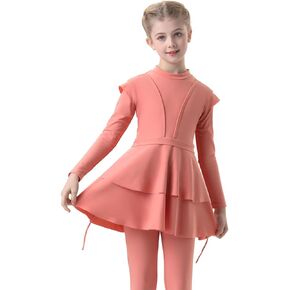 Modest Swimsuits for Girls Muslim Swimwear Islamic Full Cover Long Sleeve Ruffle Top with Pants Swim Hijab Cap