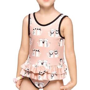 Julysand Girls One-Piece Swimsuit Dress Pink Coasy Cat Kitty Swimwear Ruffle Bow Bathing Suits for Toddler Girls