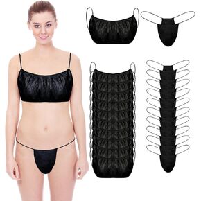 LrgeYsry 100 Pieces Disposable Bras and Panties women Disposable Non-woven Underwear Disposable Bra and Panties Sets for Spray Tanning Spa Massage Saunas Beauty Black