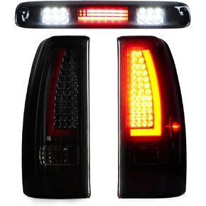 LED Tail Light + 3rd Brake Light Kit Fit for Chevy Silverado 1500 2500 HD 1999-2002, for GMC Sierra 1500 2500 HD Fleetside 1999-2003, Taillights and High Mount Stop Light, 3 Pcs, Clear Lens