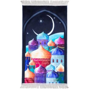 Kids Prayer Rug, Prayer Mat Padded, Cartoon Praying Rug for Children Gift, Ramadan Gifts (Blue 3)