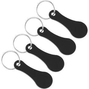 4 Pieces Quarter Holder Keychain, Portable Shopping Trolley Tokens Mini Aluminum Alloy Key Ring for Men Women Grocery Shopping Cart Keychain Gifts (Black)