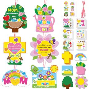 BWkoss Mother's Day DIY Crafts for Kids - 36Set Bulk Religious Sunday School Crafts Sticker Christian Hanging Ornament Craft Kit for Classroom VBS Activities Sunday School Mother's Day Favors