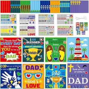 3sscha 40 Packs Religious Father's Day Craft Kit for Kids - Make Your Own Father's Day Card Bulk DIY Self-Adhesive Sticker Handmade Art Project Gift Decoration Classroom Home Activity Game Party Favor