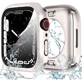 Suoman for Apple Watch 45mm Waterproof Protector Case, [Tempered Glass Screen Protector Case Front and Rear Cover] 360° Surround Protection Cover for iWatch Series 9/8/7 45mm
