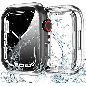 Suoman لساعة Apple Watch 45mm حافظة حماية مقاومة للماء، [غطاء واقي شاشة من الزجاج المقسى غطاء أمامي وخلفي] غطاء حماية محيطي 360 درجة لسلسلة iWatch 9/8/7 45 مم