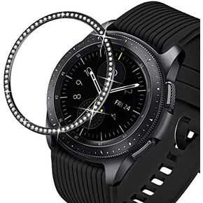 Cases Compatible with Samsung Gear Sport/Galaxy Watch 42mm / Galaxy Watch 4 Classic 42mm, Bling Rhinestone Diamond Metal Steel Bezel Ring Cover Replacement for Women Men (Silver)
