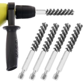 LIKIER Golf Clubs Head Hosel Brush Golf Shaft Ferrules Brush Stainless Steel Bore Brush Wire Brush Cleaning Tool Hex Shank Handle Electric Drill Wire Brush for Wood and Iron, Pack of 4