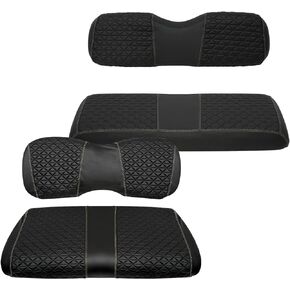 XUANYUDG0769 Golf Cart Front and Rear Seat Covers for EZGO TXT/RXV Club Car DS/Precedent Yamaha G29, Vinyl Leather Made/Adjustable Straps and Retractable Buckle/No Stapler Required,4PCS