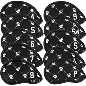 Golf Iron Cover Set for Men Women Golf Club Covers Synthetic Leather Velcro Closure Embroidered cat Paws Golf Head Covers 10pcs/Set Putter headcovers Fit Most Clubs