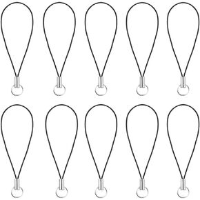 WsjiaboFux 10 Pieces Silver Tone Black Lanyard Cell Phone Charm Split Ring Strap, Clasp Lariat Cord Strap For Mobile Cell Phone/Mp3/Mp4/Usb Flash Drive//Keyrin Clever Design, Cell Phone Charms
