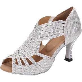 TDA Womens Zipper & Slip-on Flared Heel Glitter Crystals Latin Modern Salsa Tango Ballroom Wedding Dance Shoes