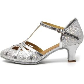 DKZSYIM Glitter Women Latin Dance Shoes Closed Toe Ballroom Salsa Tango Practice Performence Party Dancing Shoes,511-Silver-5,US 6