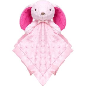 SweetPea Baby Security Blanket - Stuffed Bunny Toddler Lovey Made of Soft Minky Plush with Microfiber Trim - 14" x 14" Baby Girl Blanket with 12" Bunny Stuffed Animal Soothes and Entertains