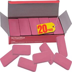 1InTheOffice Pink Erasers, Pink Block Erasers, Pink Erasers for Kids, Art, School, and Office, Rectangular Block Eraser, (20/Pack)